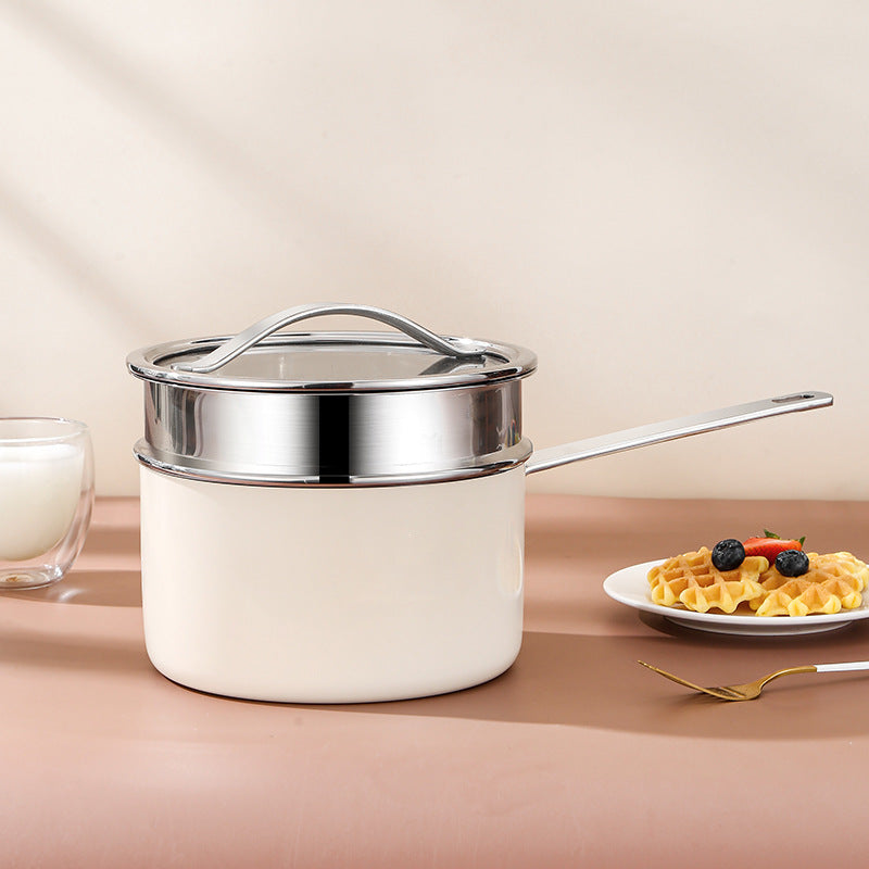304 Stainless Steel Ceramic Paint Triple-Layer Thickened Milk Pot/Soup Pot with Steamer Set