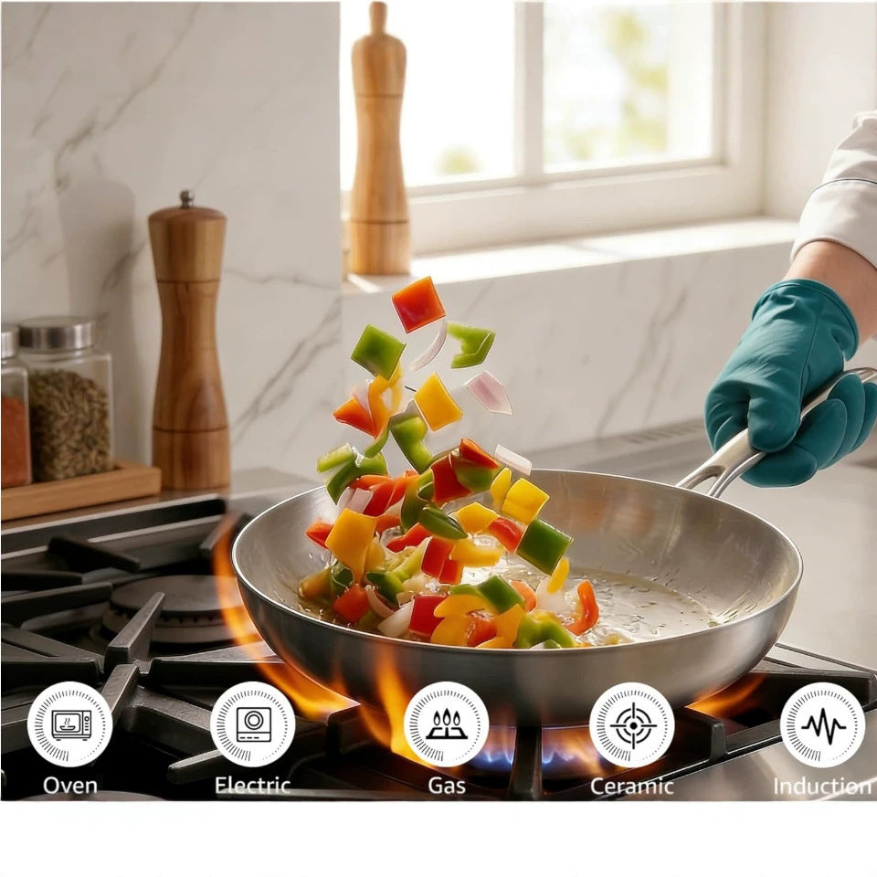304 Stainless Steel Uncoated Non-stick Triple-Layer Frying Pan