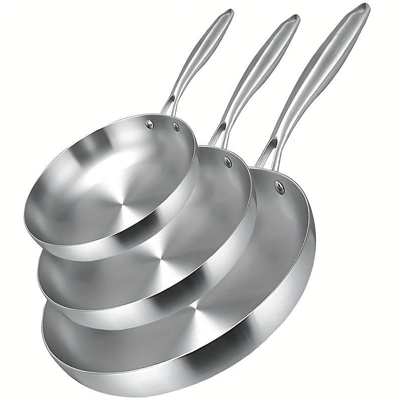 304 Stainless Steel Uncoated Non-stick Triple-Layer Frying Pan